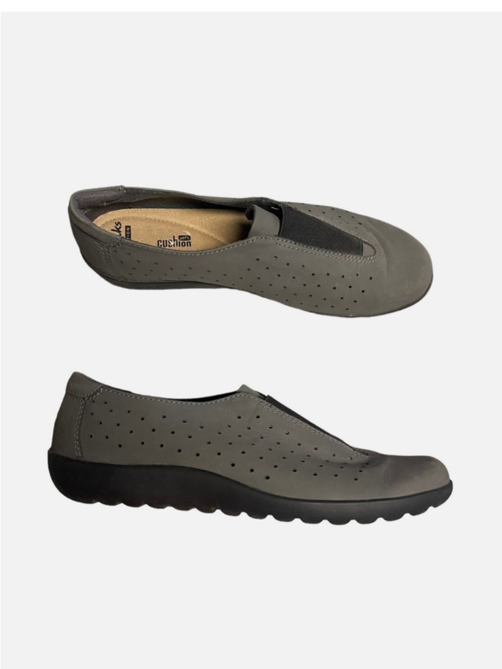 NEW without Box Clarks Soft Cushion Slip-on Perforated Nubuck Leather Loafer